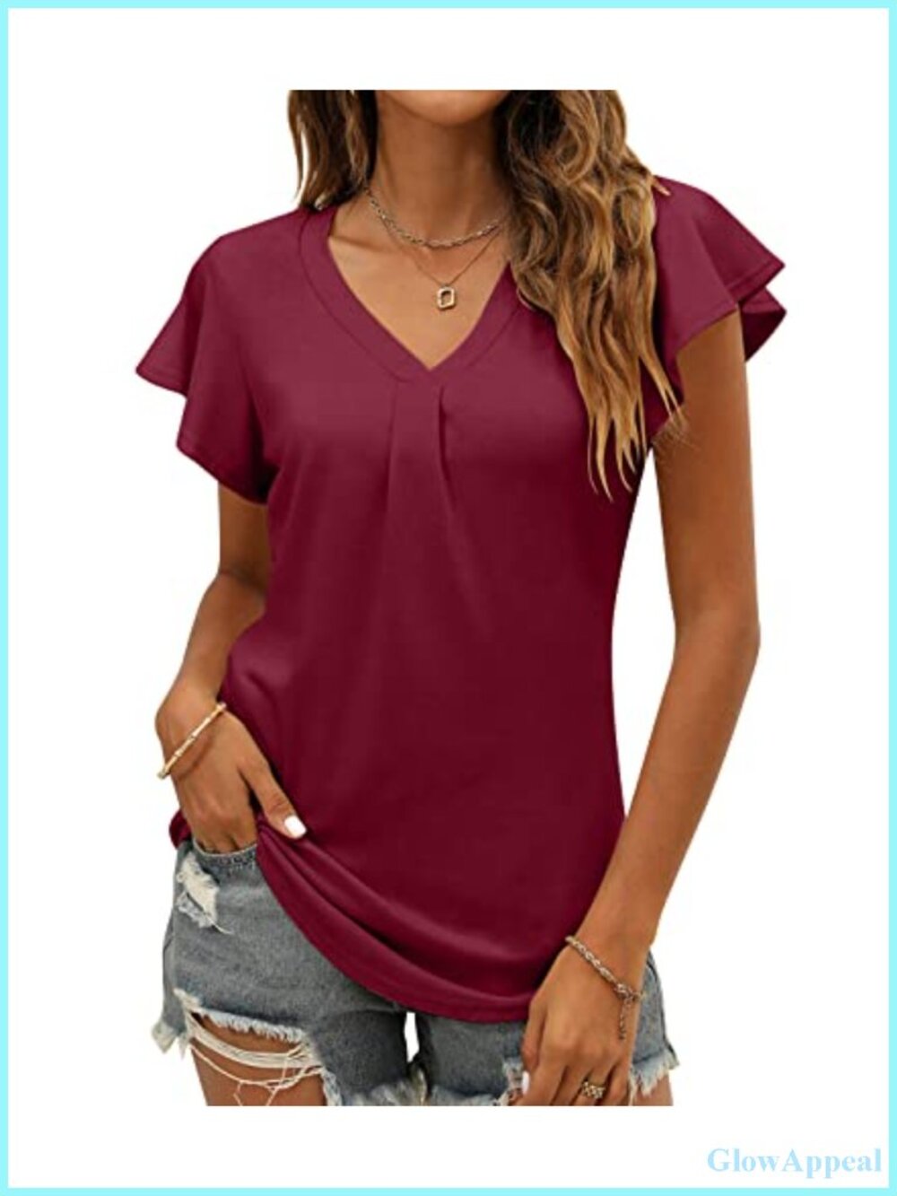 Women's Tunic Top V Neck Ruffle Sleeve Flowy Blouse Casual